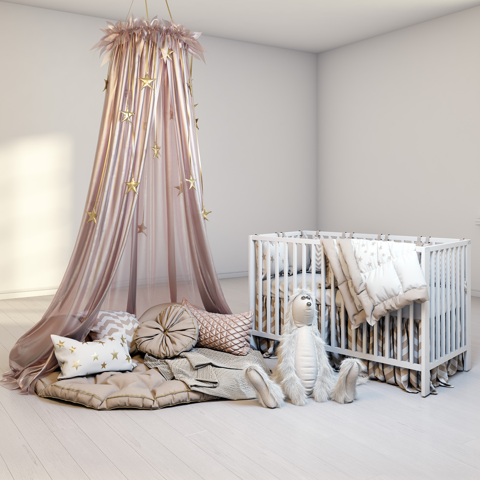 Cozy set with canopy, baby bed Gulliver and fluffy rabbit by tanya_s