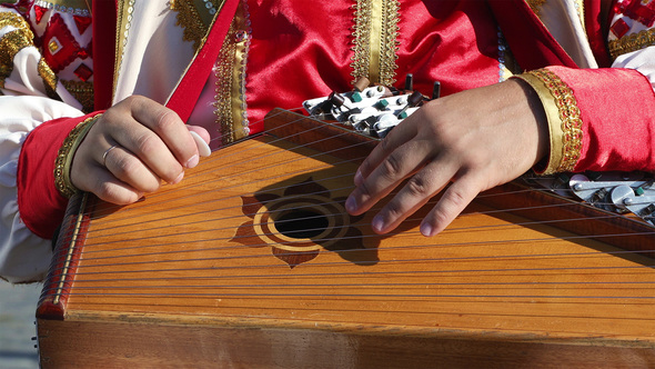 Folk Minstrel With Music Instrument Gusli