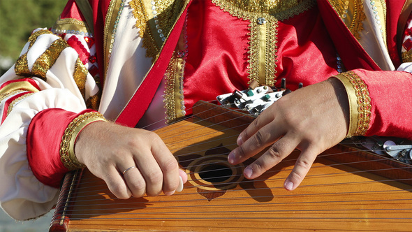 Gusli Folk Musical Russian Instrument in Men's Hands