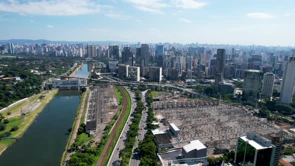 Buildings at Pinheiros highway road at downtown district of Sao Paulo Brazil. alt