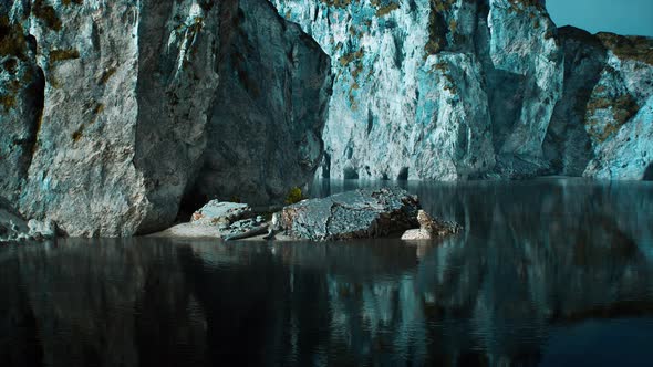 Rocky Cliffs in the Ocean at Sunny Day alt