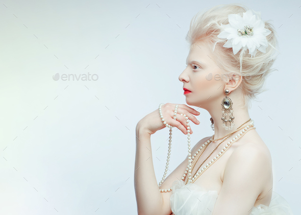 Beautiful Albino Girl With Red Lips On White Background Stock Photo By Svetography