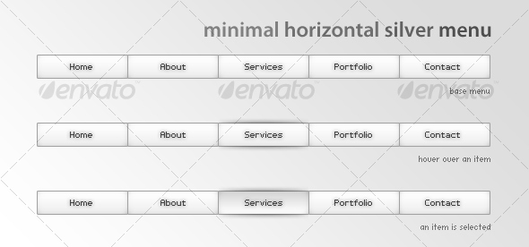 Minimal horizontal silver menu - Buttons Web Elements