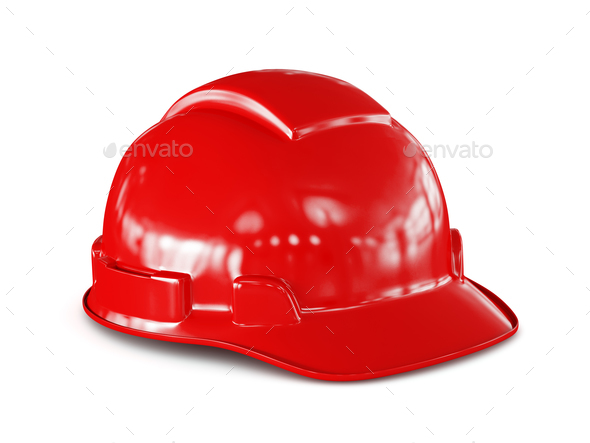 Red hard hat of construction worker isolated