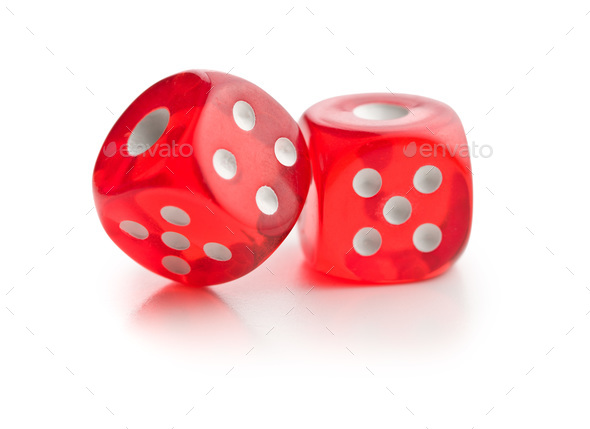 Red glass playing dices. - Stock Photo - Images