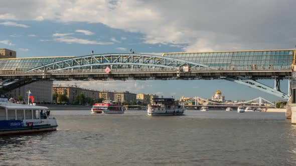 View of the Pushkin Bridge at Moskva River.