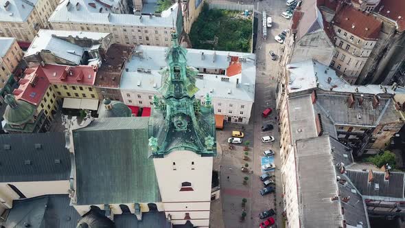 Aerial view of central streets. Panorama of the ancient city with the roofs alt