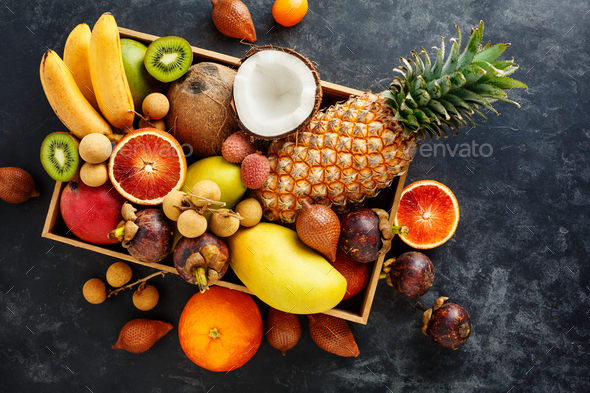 Fresh exotic fruit in a box