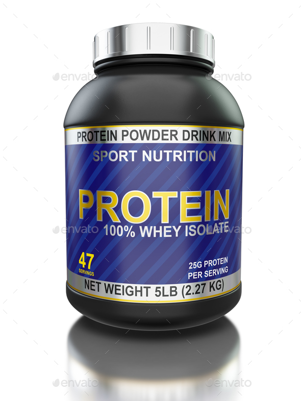 Whey isolate protein jar isolated on white
