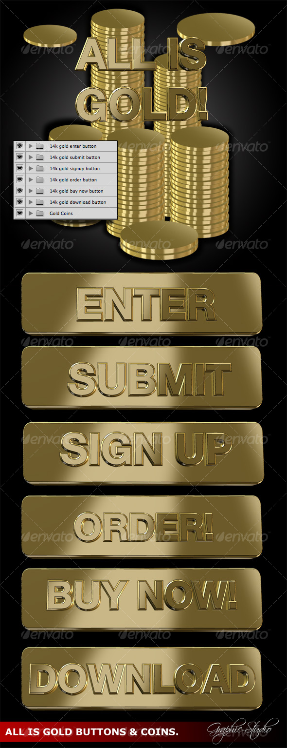 Cool GOLD Buttons w/Coin Stacks - Buttons Web Elements