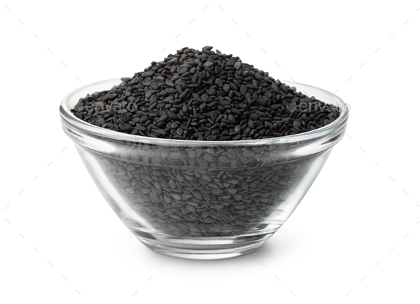 Bowl of black sesame seeds - Stock Photo - Images