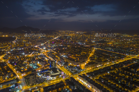 Aerial Night View City  - Stock Photo - Images