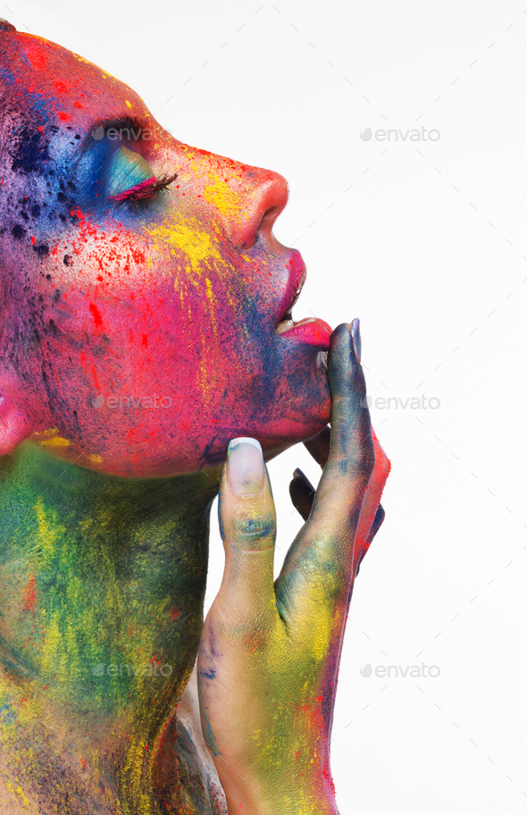 Sensual woman with bright colorful make up