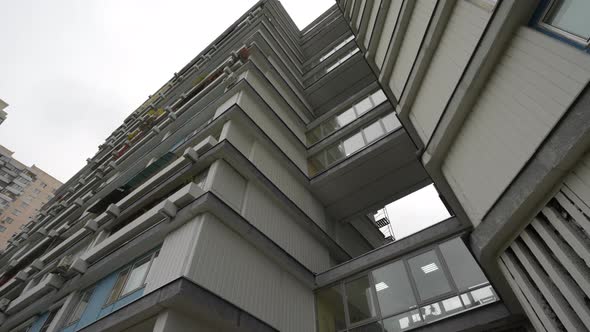 Unusual Balconies on a High Residential Building View From Below