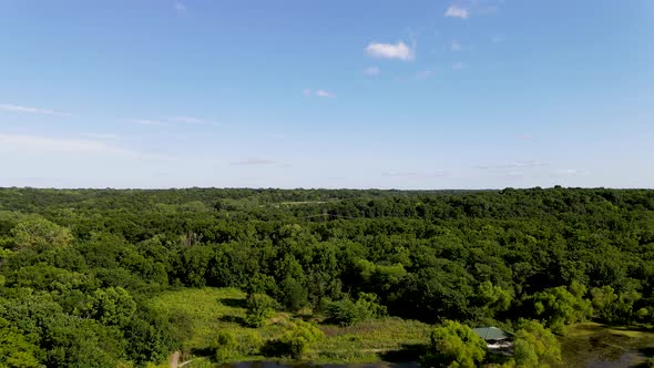 Midwest, USA - Lush, Green, and Flat landscape with Horizon & Blue Skies, Aerial Drone Flying View alt