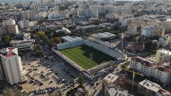 Aerial Top down view Soccer Stadium at city centre of Portimão - Algarve alt