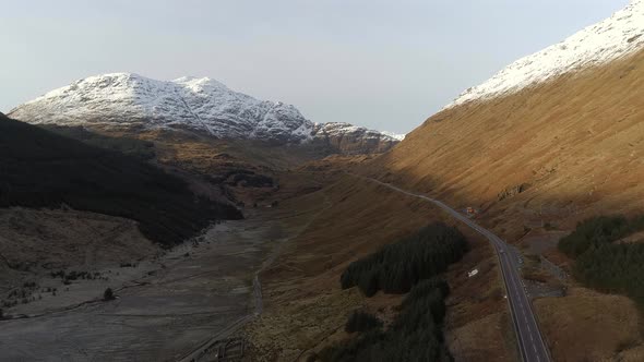 Aerial View of a Beautiful Scottish Valley in the Highlands alt