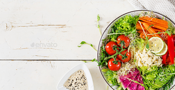 Couscous and vegetables bowl. Trend food. - Stock Photo - Images
