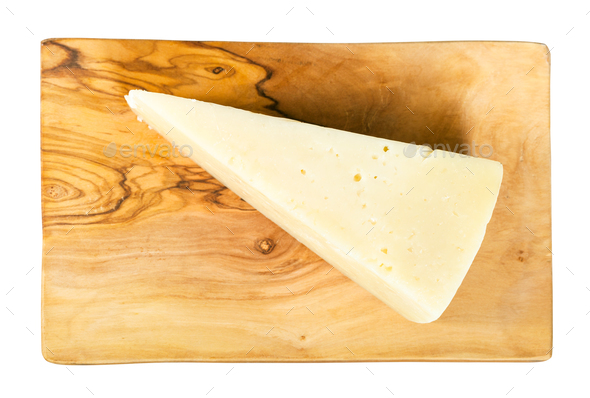 view of Pecorino Romano cheese on board isolated - Stock Photo - Images