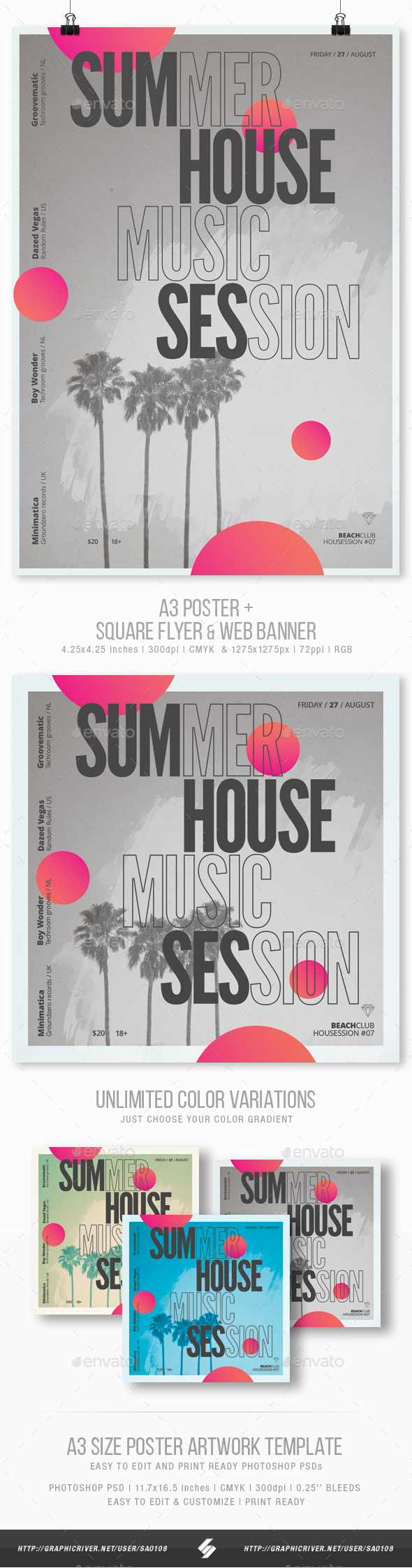 Summer House Session Party Flyer Poster Template A3 By Sao108 Graphicriver