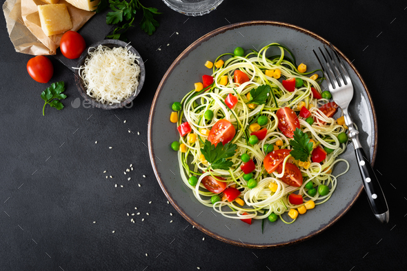 Zoodlie, healthy vegan food - zucchini noodlie - Stock Photo - Images