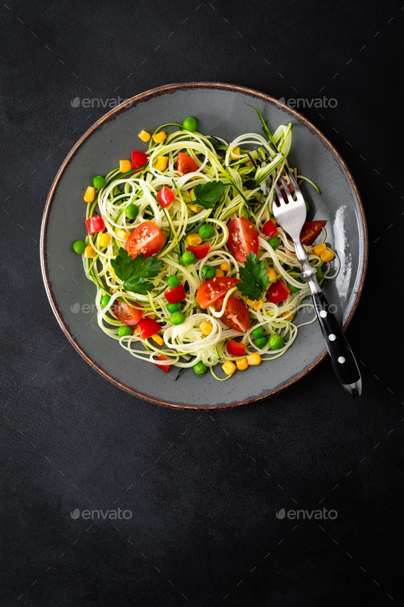 Zoodlie, healthy vegan food - zucchini noodlie - Stock Photo - Images
