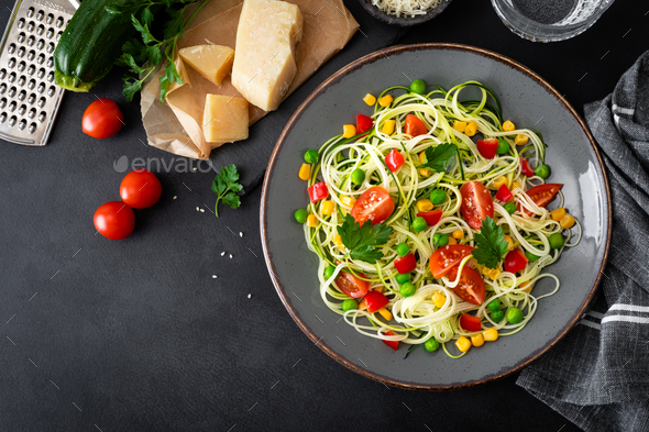 Zoodlie, healthy vegan food - zucchini noodlie - Stock Photo - Images