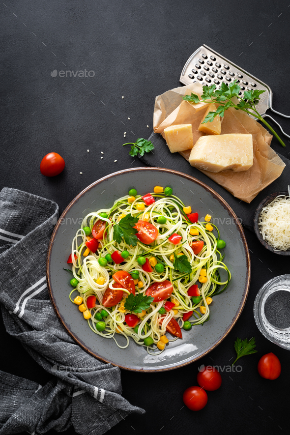 Zoodlie, healthy vegan food - zucchini noodlie - Stock Photo - Images