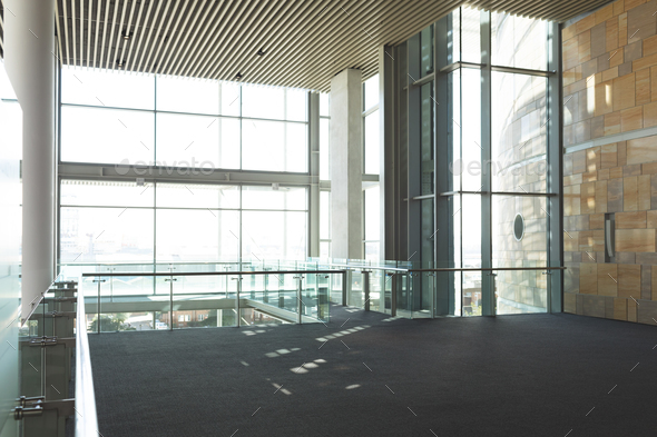 Empty Commercial Modern Business Office Balcony With High Ceiling