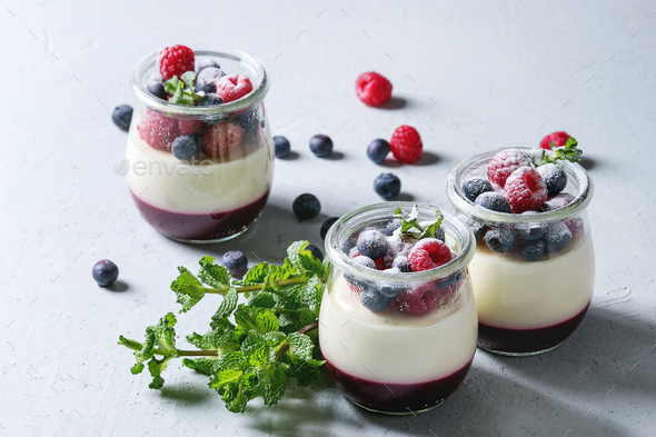 Panna cotta with berries - Stock Photo - Images