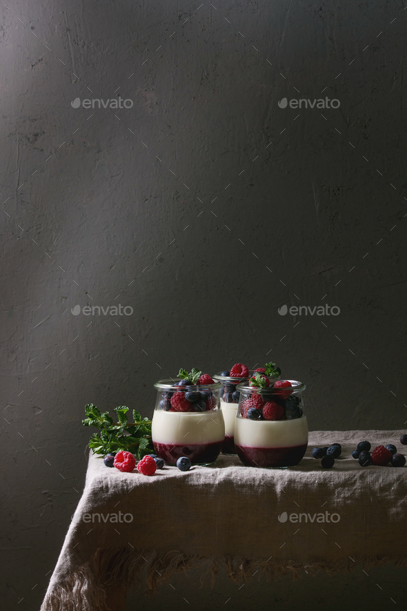 Panna cotta with berries - Stock Photo - Images