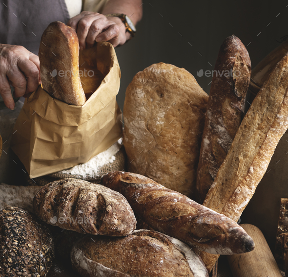 Homemade sourdough bread food photography recipe idea - Stock Photo - Images