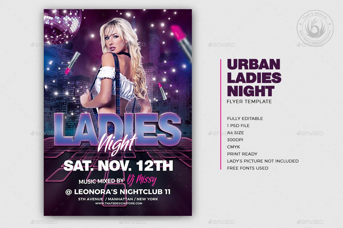 Urban Ladies Night Flyer Template, Print Templates | GraphicRiver