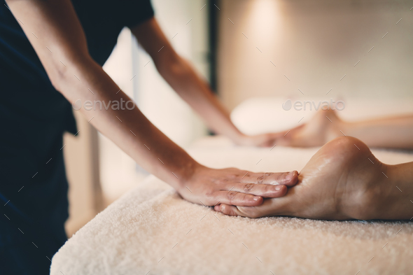 Foot and sole massage in therapeutic relax treatment