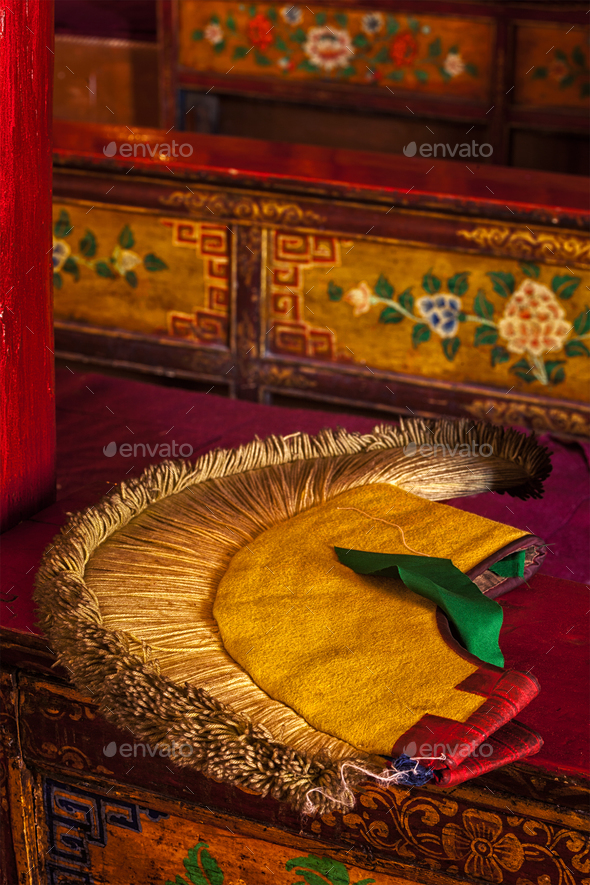 Yellow hat attribute of Tibetan Buddhism - Stock Photo - Images