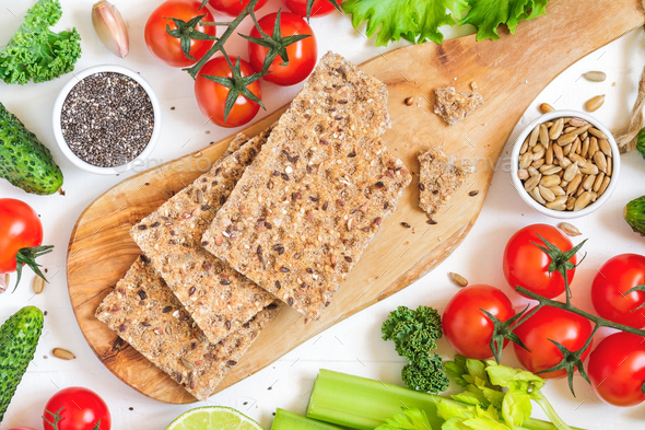 Top view of whole grain rye crispbreads - Stock Photo - Images