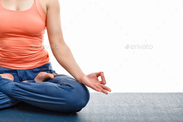 Close up yoga asana Padmasana Lotus pose - Stock Photo - Images