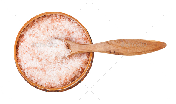 wooden salt cellar with spoon with Himalayan Salt
