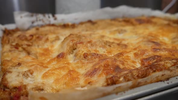 freshly baked lasagne, still hot alt