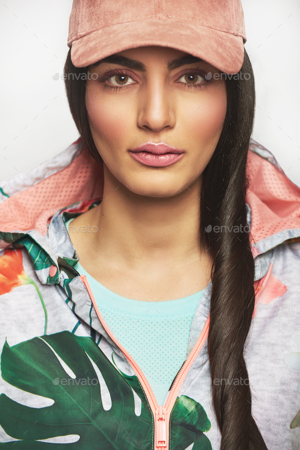 Woman with long hair in jacket - Stock Photo - Images