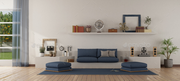 Modern white and blue living room