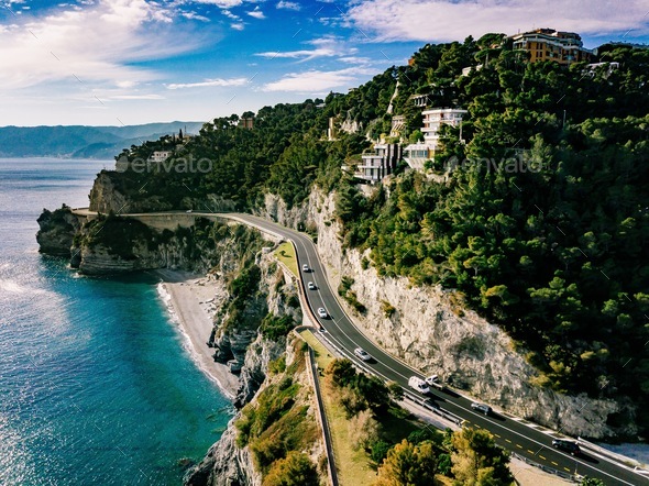 Aerial View Of Road Going Through Beautiful Landscape By The Sea In Italy Stock Photo By Nblxer