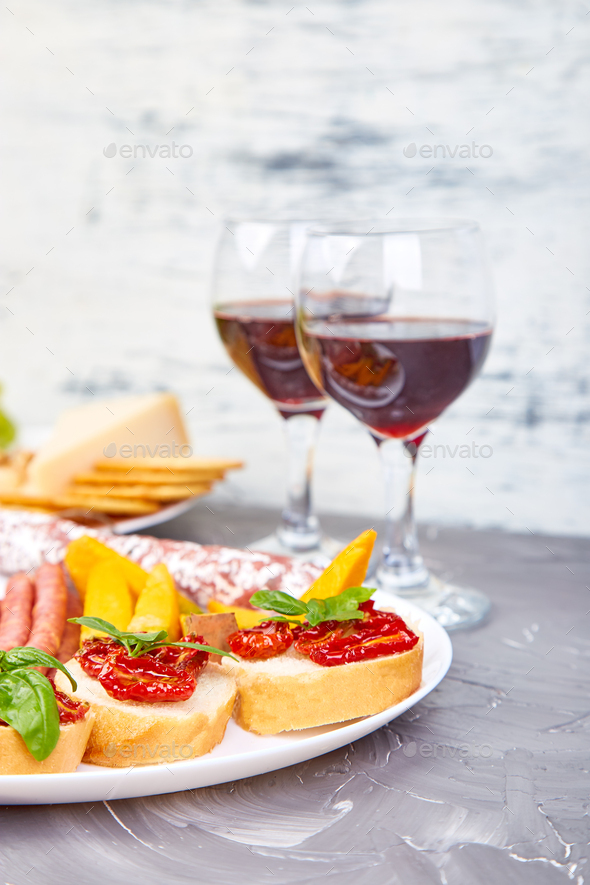 Italian antipasti wine snacks set. Antipasto catering platter