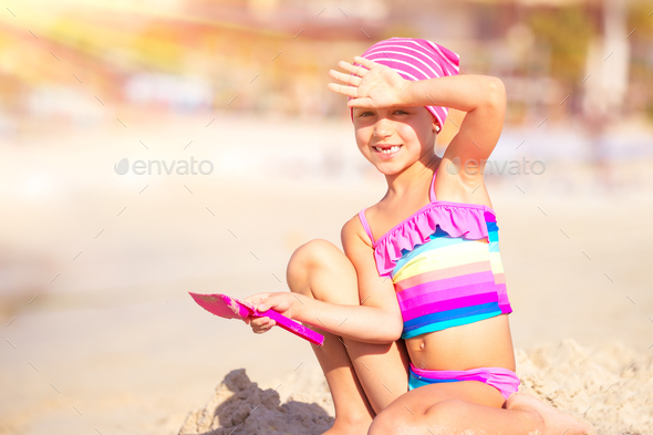 Happy Little Girl Playing On The Beach Stock Photo By Anna Om Photodune