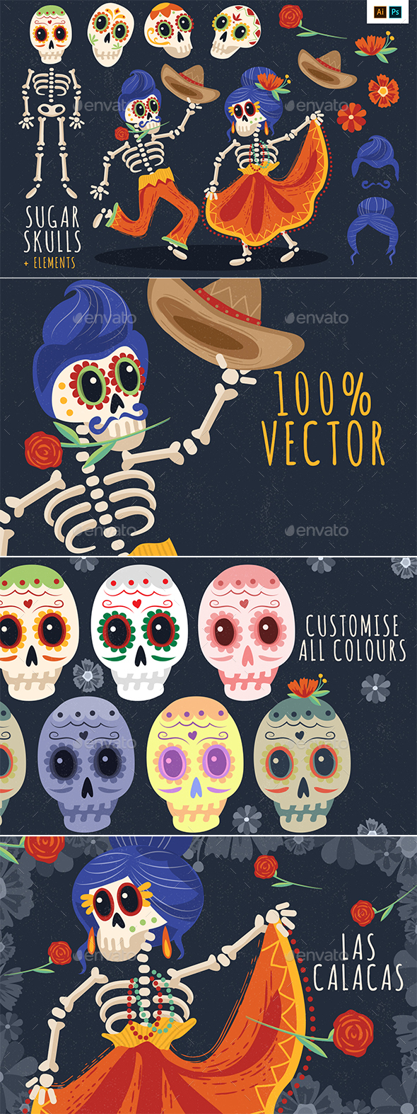 Sugar Skulls Graphics, Graphics - Envato Elements