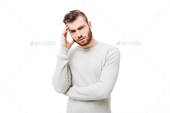Woman, Profile and Thinking with Hand on Chin To Remember Memory Isolated  on a White Background. Female Person with Hand Stock Image - Image of  confused, advertising: 275786893