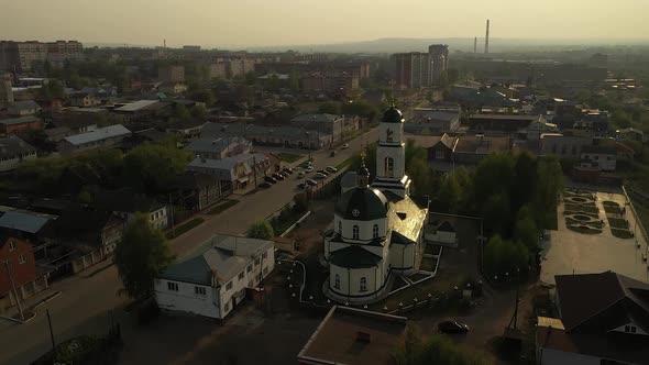Orthodox Cathedral in Center of Industrial City Near River Vyatskie Polyany