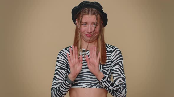 Confused Upset Displeased Young Woman Pointing Fingers Herself Rejection Refusal Stop Sign alt