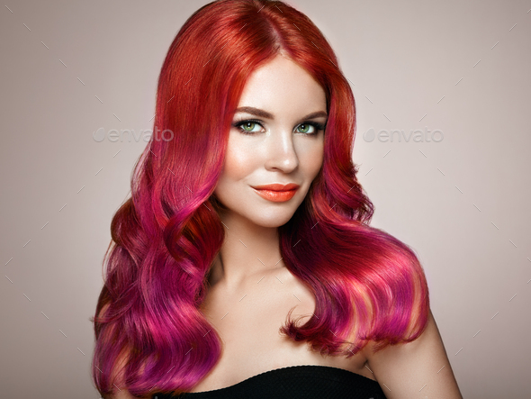 Beauty fashion model woman with colorful dyed hair - Stock Photo - Images