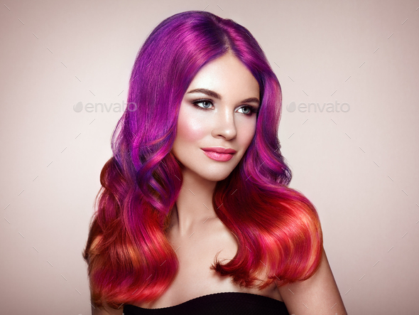 Beauty fashion model woman with colorful dyed hair - Stock Photo - Images